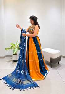 Ensemble Lehenga et Blouse Traditionnel Indien en Rayonne avec Dupatta Imprimé, Broderie Miroir Véritable et Dentelle Gota Patti, Longueur Ras du Sol, pour Soirée - Product Image 2