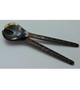 Ensemble de 2 cuillères à salade en corne, fabrication artisanale en corne de buffle naturelle, au prix d'usine. - Product Image 3