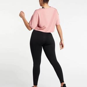 Top Corto de Manga Corta con Cuello Redondo para Mujer, Color Rosa Sólido, Tejido Transpirable, Estilo Deportivo Informal - Product Image 2