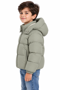 Veste matelassée à capuche vert sauge pour garçons Livster Kids avec col amovible, manches longues, veste d'hiver matelassée, chaude et isolée - Product Image 2
