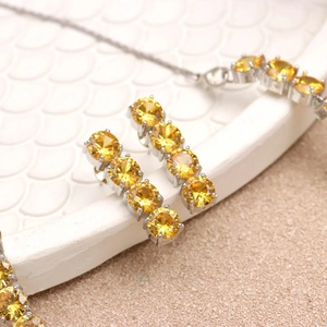 Factory Price White Gold Plated Citrine Jewelry Set Yellow Gemstone <b>Necklace</b> and Earrings Gift for Her - Product Image 2