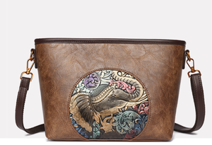 Bolso bandolera suave de cuero PU con estampado de elefante para mujer, bolso de hombro con correa larga, estampado de animales vintage, con cremallera, impermeable - Product Image 4