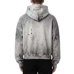 Sweat à capuche oversize pour homme, imprimé tie-dye, en molleton bouclette, avec logo personnalisé, coupe ample, broderie vieillie, strass, style vintage - Product Image 3