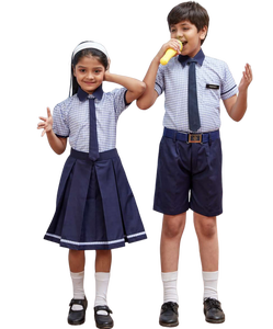 ชุดเดรสสีฟ้าลายตารางสีฟ้าชุดเดรสกระโปรงสั้นธรรมดาสำหรับชุดนักเรียนระดับประถมออกแบบโลโก้ได้ตามต้องการ - Product Image 4