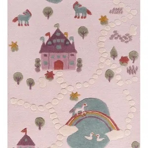 Tapis décoratif touffeté rectangulaire rose pastel motif nuages arc-en-ciel, tapis de sol rembourré en polyester pour chambre à coucher - Product Image 5