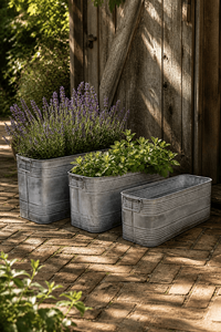 Jardinières en métal galvanisé sur mesure, style antique, pour intérieur et extérieur, pots décoratifs, finition antique, jardinières en métal - Product Image 1