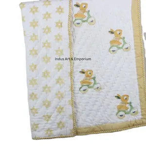 Indian Hand Block Printed Cotton Kids Quilts Baby Quilt bedding set for baby swaddle for babies