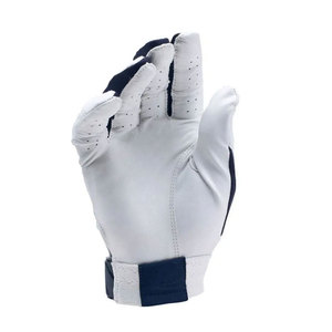 Gants de baseball en cuir respirant à doigts entiers avec fermeture auto-agrippante blanc et bleu marine pour adultes toutes saisons - Product Image 3