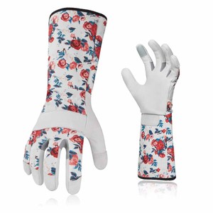 Guantes de Jardinería Florales de Alta Calidad con Puño Largo, Guantes de Trabajo de Cuero Resistentes a Espinas, Guantes de Jardín para Podar Rosas con Puño Largo para Mujer - Product Image 2