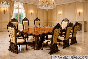 Birmingham Style Antique Gold Dining Furniture Set Baroque Style 6 Seater Wooden Dining <b>Table</b> & Chairs Factory Price Australia - Product Image 2