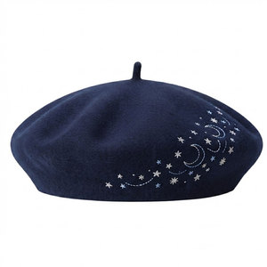 Stylish Merino Wool <b>Beret</b> Hat Premium Felt <b>Beret</b> with Minimal Embroidered Accent for Timeless Fashion Looks - Product Image 1