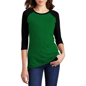 Green And Black <b>Raglan</b> Sleeve T-Shirt Women's Casual O-Neck Jersey Knitted Cotton Regular Fit Solid Color <b>Top</b> - Product Image 5