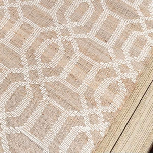Tapis Kilim en laine tissé à la main, motif géométrique naturel brun terreux et blanc |   Modernes, écologiques, adaptés aux animaux de compagnie, antidérapants - Product Image 4