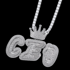 Custom Nick Font Pendant <b>Silver</b> Moissanite Iced <b>Crown</b> Bail Name Pendant White Yellow Rose Tone Charm iced <b>crown</b> bail jewelry - Product Image 5