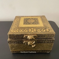 Scatola Portagioie Quadrata in Legno Dorato Artigianale Indiana, Contenitore per Caramelle, Scatola Regalo per Diwali, Matrimonio, Henna, Haldi, Mehndi, Sangeet