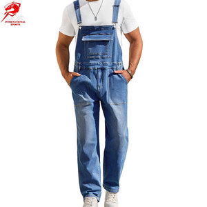 Comfortable Regular Fit <b>Men</b> Jeans <b>Overall</b> Breathable Adjustable Shoulder Buckles Utility Pocket Casual Outfit - Product Image 1