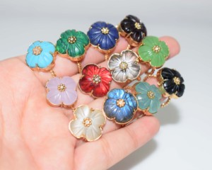 18k Gold Plated Brass Carved Flower Gemstone Classic Bezel Setting <b>Statement</b> <b>Ring</b> for Unisex - Product Image 2