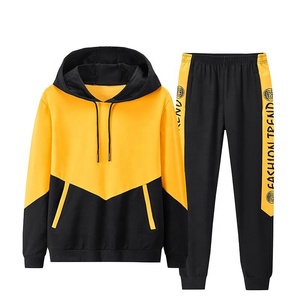 Jersey con capucha de bloque de Color para hombre, traje de chándal con capucha, Capucha con cordón, puños acanalados informales, chándal con bolsillo de canguro de 2 piezas, venta al por mayor - Product Image 6