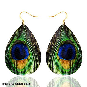 Boucles d'oreilles pendantes en laiton faites à la main, motif plume bleue turque, style bohème pour soirée, avec revêtement PU résistant au ternissement, pour femme - Product Image 1