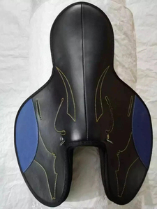 Selle de course en cuir noir et bleu professionnelle, selle d'équitation anglaise, toutes tailles disponibles - Product Image 5