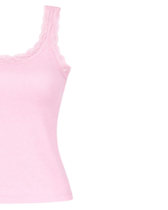 Camisola de Algodón Personalizada para Mujer, Color Rosa Bebé, con Ribete de Encaje, Corte Ajustado, Sin Mangas, Estilo Casual de Verano, Suave, Transpirable y Básico - Product Image 2