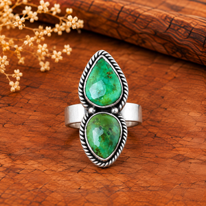 Anillo de Piedras Preciosas de Turquesa Dorada Sonora, Hecho a Mano, Estilo Bohemio Occidental, Joyería del Suroeste, Anillo Ajustable de Moda para Mujer - Product Image 1