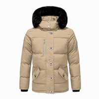 Veste matelassée à capuche beige pour homme, coque en coton de haute qualité, doublure en polyester 220g, respirante, coupe-vent, manteau d'hiver, coupe régulière