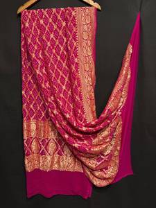 Burgundy Crinkled Silk Dupatta with Gold Border Elegant Traditional Indian Pakistani Women <b>Wedding</b> Party Diwali Wear - Product Image 1