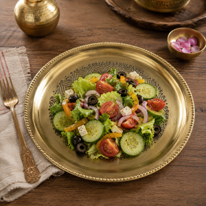 Plateau de Pooja en laiton fait main, assiette traditionnelle de Puja, plateau de service en laiton gravé, assiette décorative, cadeau en gros - Product Image 3