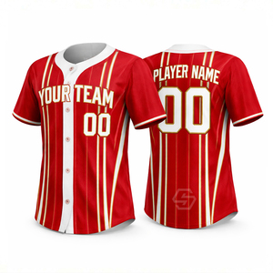 Maillot de baseball personnalisé imprimé par sublimation, unisexe, adulte, manches courtes, boutons sur le devant, rayé, nom de l'équipe, polyester respirant - Product Image 3
