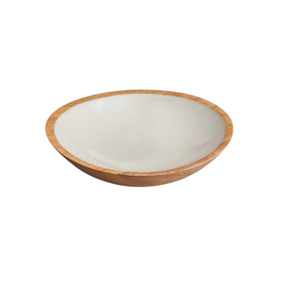 Ensemble de service artisanal en bois de manguier avec 4 bols à trempette émaillés et plateau – Plateau minimaliste pour apéritifs et fêtes - Product Image 6