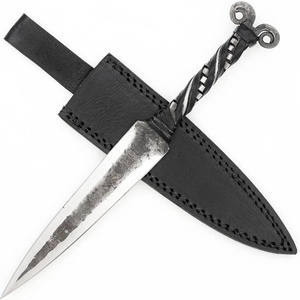 Cuchillo de Caza Estilo Medieval Hecho a Mano OEM al por Mayor, Hoja Recta de Acero Inoxidable, Empuñadura Retorcida, Pomo Curvado, Funda - Product Image 1