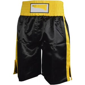 High-Quality <b>Black</b> & Yellow Satin Boxing Shorts - Breathable Muay Thai <b>Trunks</b> - Professional Martial Arts Gym Training Wear - Product Image 1