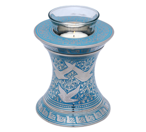 Urna Funeraria de Metal Azul Plateado Estilo Antiguo con Grabado para Guardar Cenizas de Cremación - Product Image 5