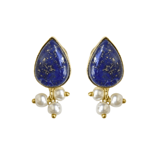 Water Drop Shape Lapis Lazuli <b>Stud</b> <b>Earrings</b> Imitation Pearls 18K Gold Plated Trendy Brass Bezel Setting Women's Party Jewelry - Product Image 1