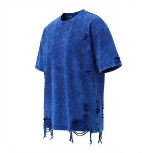 Camiseta de Manga Corta para Hombre, de Algodón, Tejido de Punto, Estilo Desgastado, Lavado Ácido, Transpirable, 240g, Vintage, Oversize, Estilo Urbano - Product Image 4