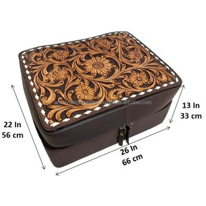 Boîte de rangement de bijoux de voyage en plein air usinée à la main en cuir de vache personnalisée en gros étui à bijoux à la mode avec fermeture à glissière - Product Image 2