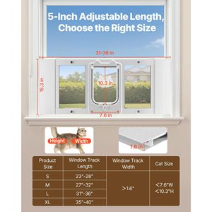 Puerta para Gatos con Marco de Aluminio Ajustable, Vidrio de Alta Transparencia, 4 Modos de Bloqueo Seguro, Compatible con Ventanas de 31 a 36 Pulgadas de Ancho - Product Image 2
