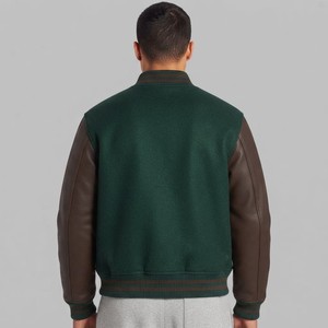 Veste universitaire verte pour homme MEYBA SPORTS, corps en laine respirant, col montant, fermeture boutonnée, tenue décontractée d'automne, coupe classique, couleur unie - Product Image 2
