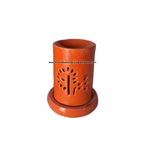 Candelabro de cerámica con forma de cilindro, luces de té de colores, tallado de hojas para oficina - Product Image 1