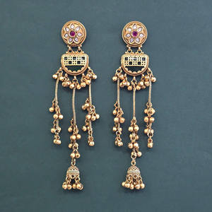 Pendientes de araña étnicos chapados en oro con piedras de circonita y diseño floral para mujer, joyería de boda - Product Image 2
