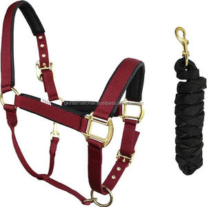 Halter de nailon Borgoña ajustable con relleno de neopreno suave, hebilla de latón pesado y anillos, todos los tamaños, venta al por mayor - Product Image 2