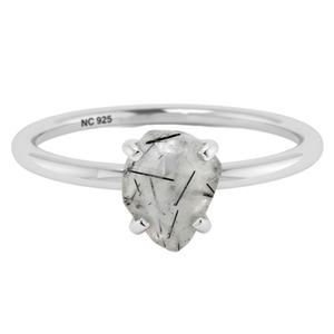 Plata de Ley 925, cuarzo turmalado clásico, forma Natural, anillo apilable, ajuste de punta, compromiso de boda, regalo de aniversario - Product Image 1