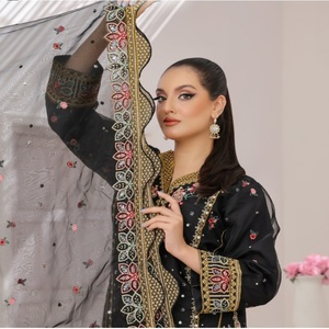 Vestidos de Fiesta Elegantes para Mujer, Trajes Punjabi de 3 Piezas de Organza Bordada, Bin Hameed Volume JANAN, Temporada de Bodas, Completamente Cosidos - Product Image 1