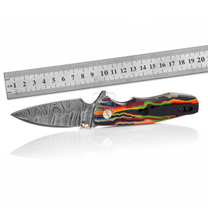 Couteau pliant personnalisé en acier Damas 18,5 cm, couteau de poche en gros, manche en Micarta personnalisé, couteau de camping extérieur, étui en cuir - Product Image 4