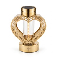 Lanterne solaire commémorative en forme de cœur pour cimetière, en métal et verre, avec design exclusif découpé