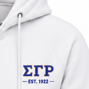 Sudadera con capucha y media cremallera blanca personalizada con letras griegas Sigma Gamma Rho para mujer, estilo universitario, informal, para hermandades. - Product Image 3
