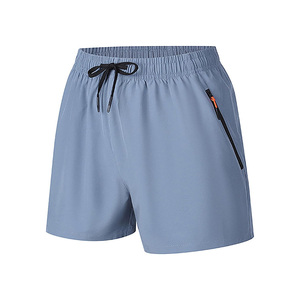 Men's Light Blue Solid Quick Dry Shorts <b>Elastic</b> Waist Drawstring Zipper Pocket Casual Workout Running Shorts - Product Image 6