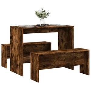Tavolo da pranzo e panca in legno di rovere affumicato in 3 pezzi per la casa moderna - Product Image 1