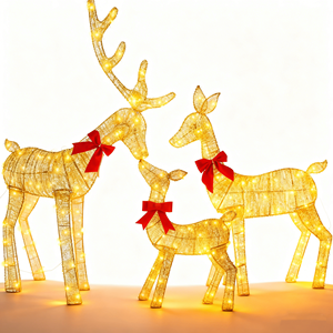 Luci LED Natalizie a 3 Pezzi, Design 2D Famiglia di Renne, 8 Modalità, in Ferro Antiruggine per Decorazioni Interne ed Esterne - Product Image 4